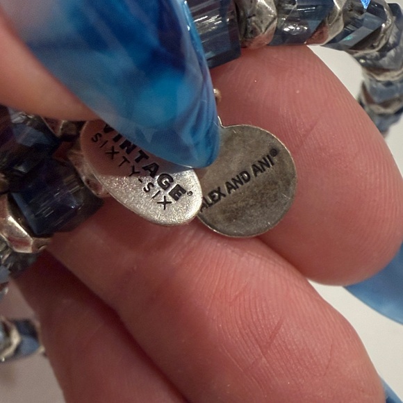 Alex and Ani Blue and Silver Beaded Wrap Bracelet - Picture 2 of 6